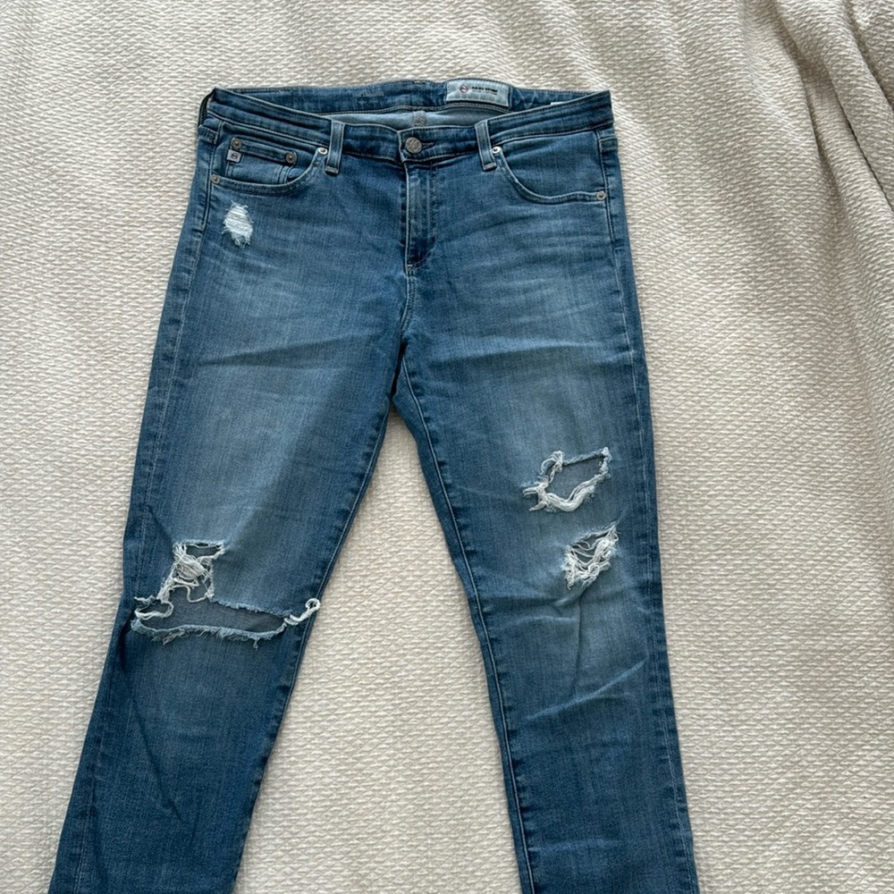 AG ankle stretch jeans with distressing